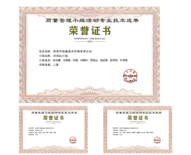 水情形公司3项QC小组效果荣获陕西省优异质量治理小组手艺效果